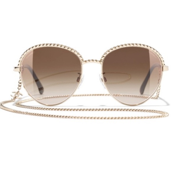 CHANEL Pantos Light Gold/Brown Sunglasses with Chain - Picture 6 of 17